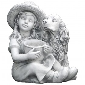 Скульптура современная Девочка с собакой и цветами