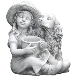 Скульптура современная Девочка с собакой и цветами